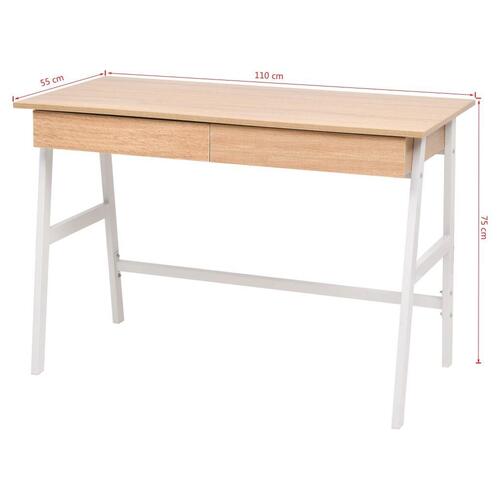 Skrivebord 110x55x75 cm egetræsfarvet og hvid