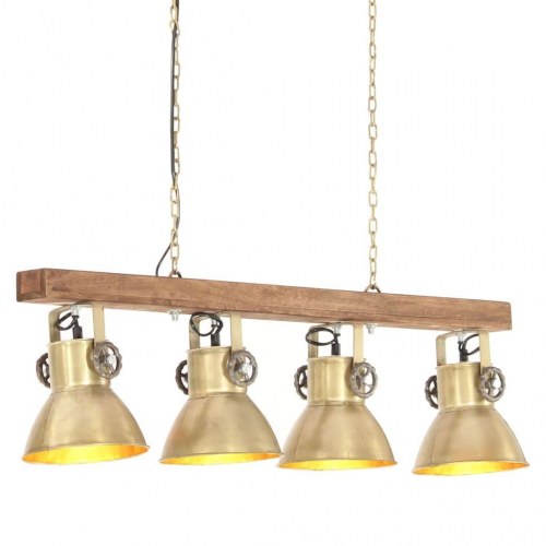 Industriel loftlampe i mangotræ med 4 skærme - messingfarvet, E27