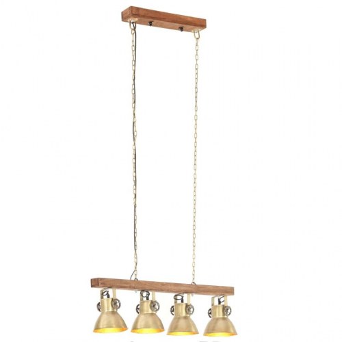 Industriel loftlampe i mangotræ med 4 skærme - messingfarvet, E27