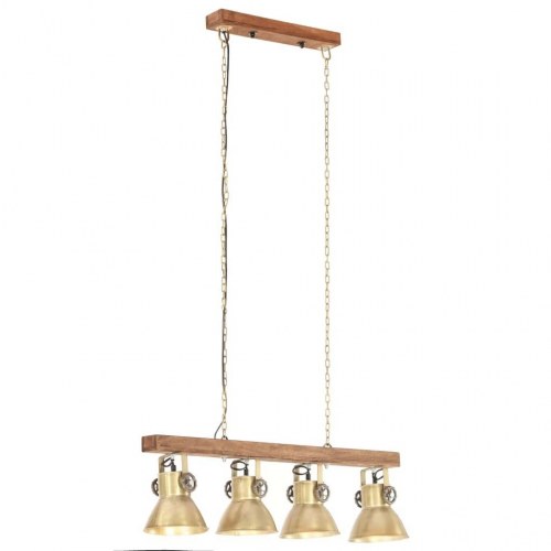 Industriel loftlampe i mangotræ med 4 skærme - messingfarvet, E27