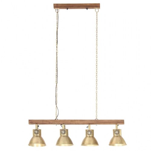Industriel loftlampe i mangotræ med 4 skærme - messingfarvet, E27