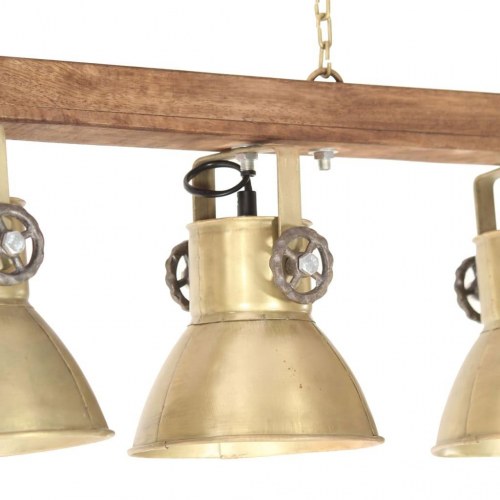 Industriel loftlampe i mangotræ med 4 skærme - messingfarvet, E27
