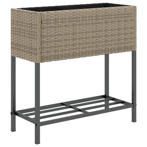 Plantekasser 2 stk. med hylde 70x28x70 cm polyrattan grå