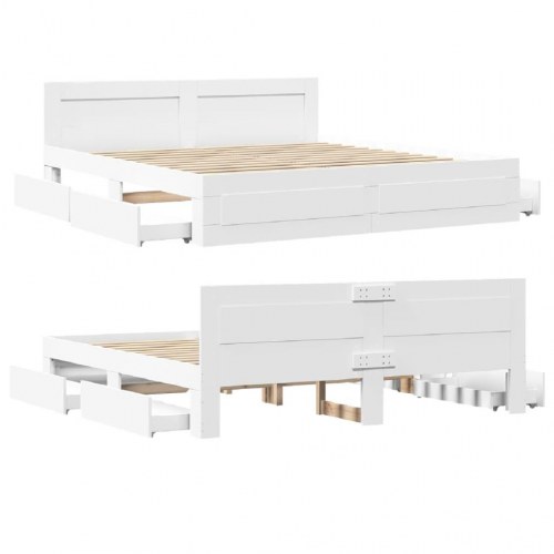 Sengeramme med hovedgærde uden madras Hvid 200x200 cm