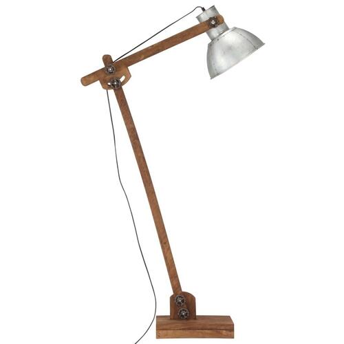 Gulvlampe E27 massivt mangotræ sølvfarvet