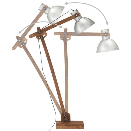 Gulvlampe E27 massivt mangotræ sølvfarvet