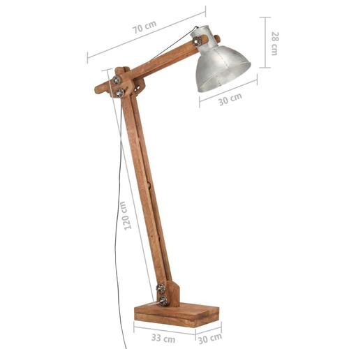 Gulvlampe E27 massivt mangotræ sølvfarvet