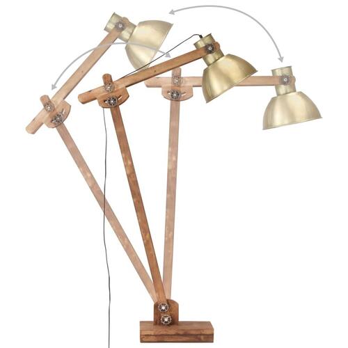 Gulvlampe E27 massivt mangotræ messingfarvet