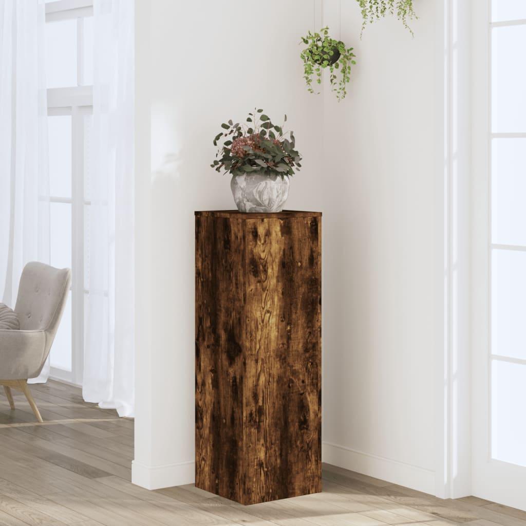 Plantestativ 33x33x100 cm konstrueret træ røget egetræsfarve