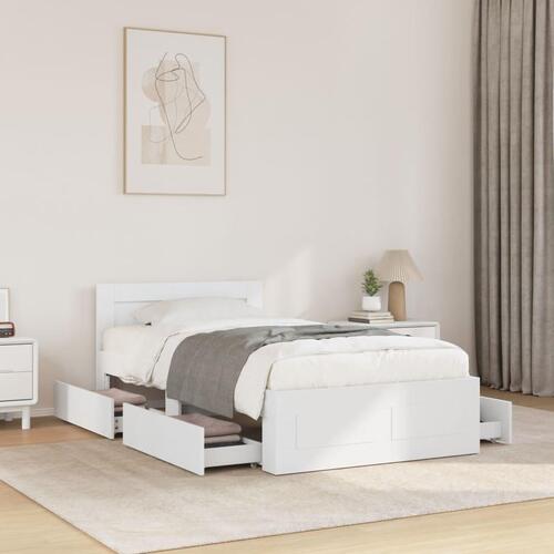 Sengeramme med sengegavl 90x200 cm konstrueret træ hvid