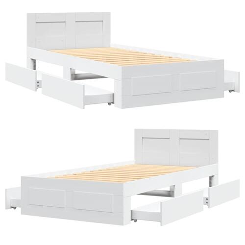 Sengeramme med sengegavl 90x200 cm konstrueret træ hvid
