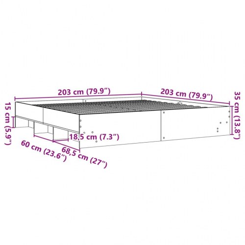 Sengeramme uden madras 200x200 cm konstrueret træ røget eg