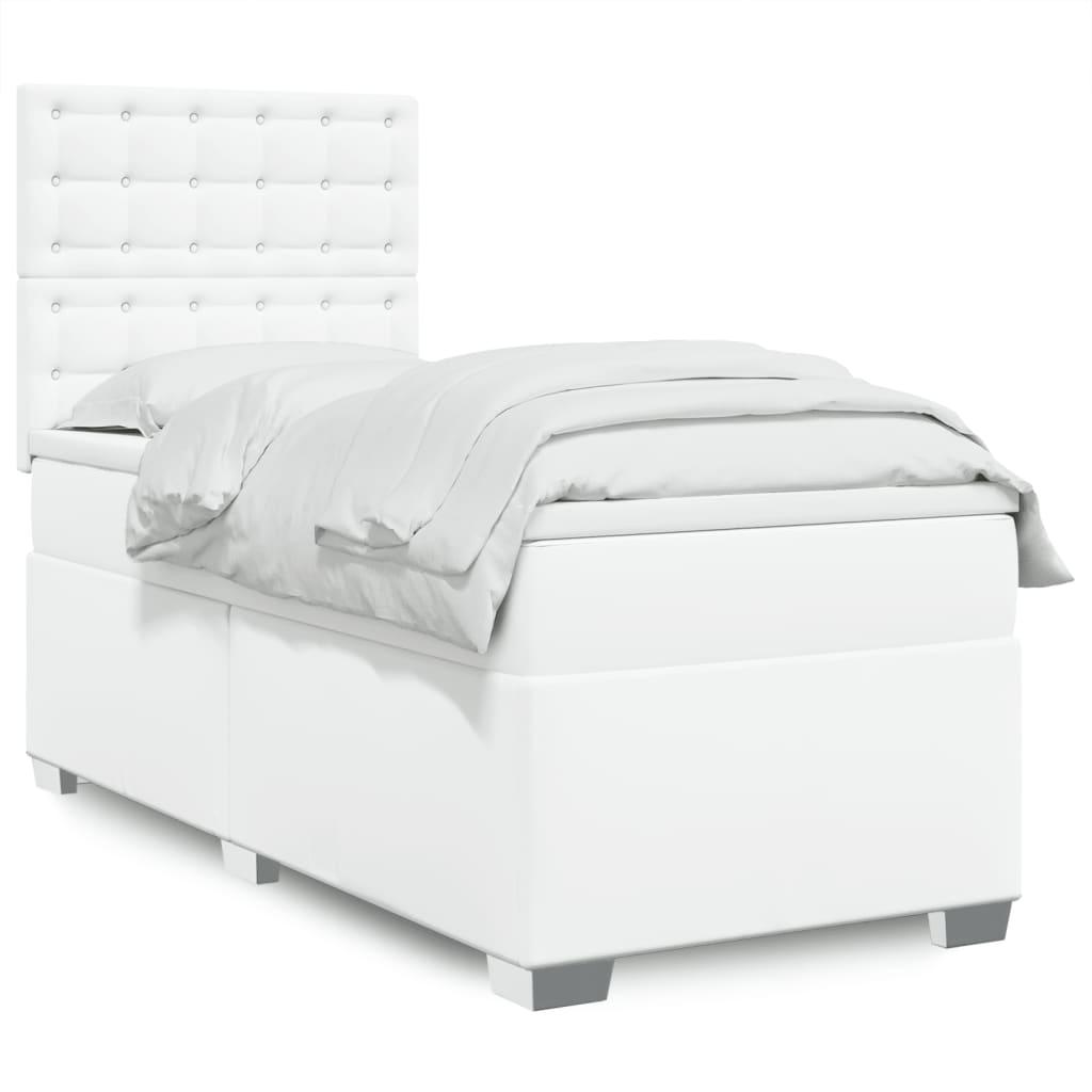 Kontinentalseng 90x200 cm med madras og topmadras - kunstlæder, hvid billede