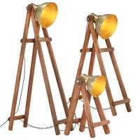 Gulvlamper 3 stk. E27 massivt mangotræ messingfarvet