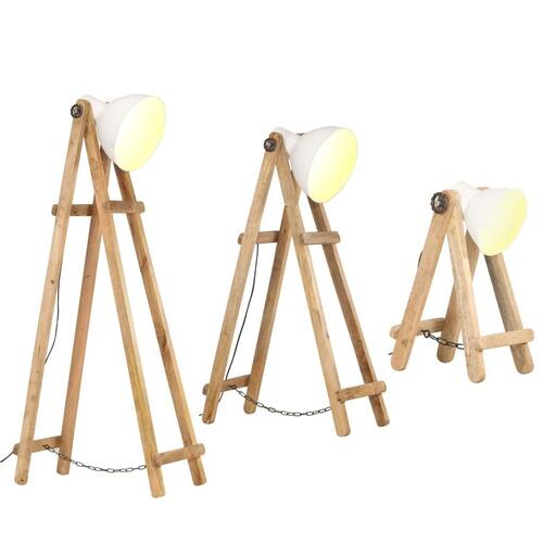 Gulvlamper 3 stk. E27 massivt mangotræ hvid