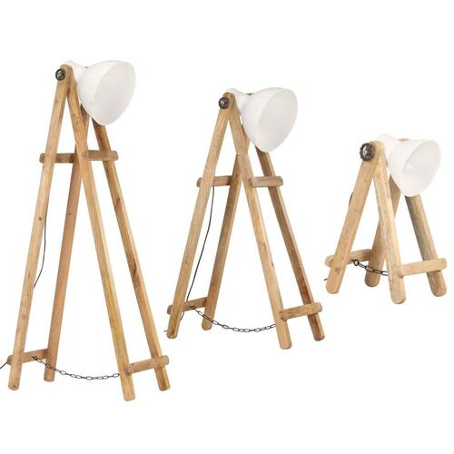 Gulvlamper 3 stk. E27 massivt mangotræ hvid