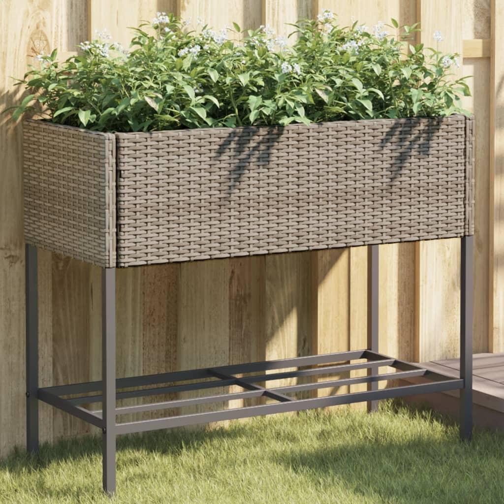 Plantekasser 2 stk. med hylde 90x40x75 cm polyrattan grå