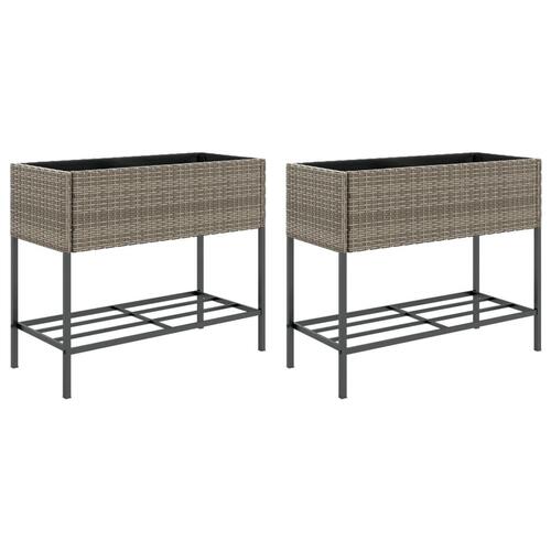 Plantekasser 2 stk. med hylde 90x40x75 cm polyrattan grå