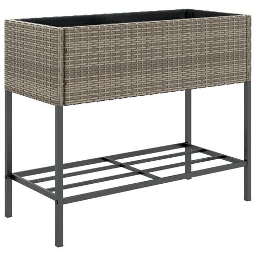 Plantekasser 2 stk. med hylde 90x40x75 cm polyrattan grå