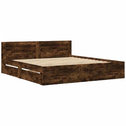 Sengeramme med sengegavl 180x200 cm konstrueret træ røget eg