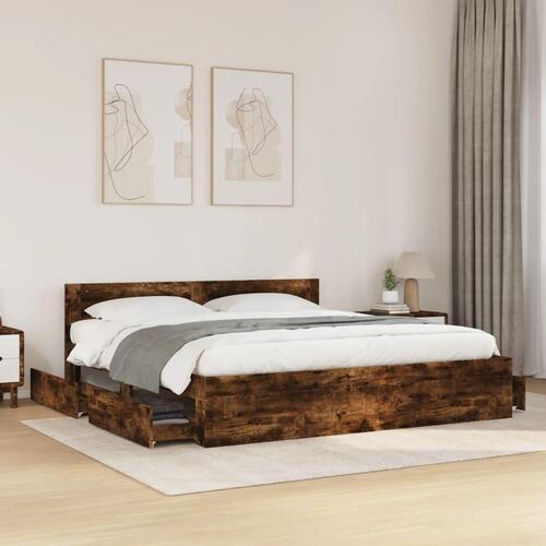 Sengeramme med sengegavl 180x200 cm konstrueret træ røget eg