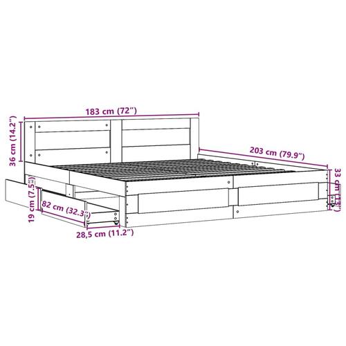 Sengeramme med sengegavl 180x200 cm konstrueret træ røget eg