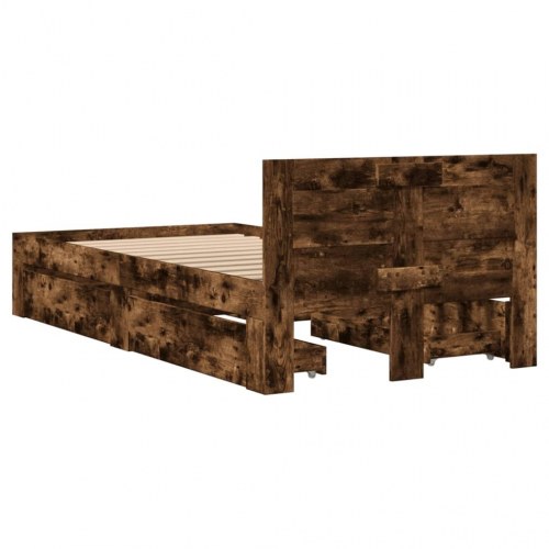 Sengeramme med gavl og skuffer 90x200 cm - røget egetræ
