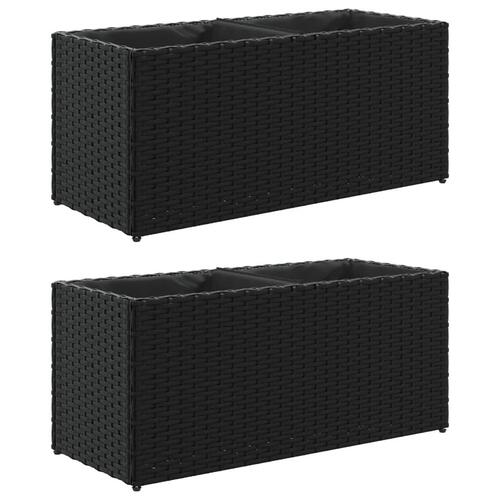 Plantekasser 2 stk. med 2 potter 72x30x32 cm polyrattan sort