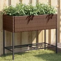 Plantekasser 2 stk. med hylde 90x40x75 cm polyrattan brun