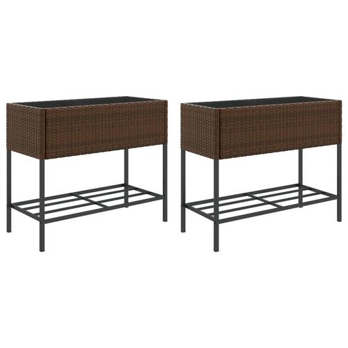 Plantekasser 2 stk. med hylde 90x40x75 cm polyrattan brun