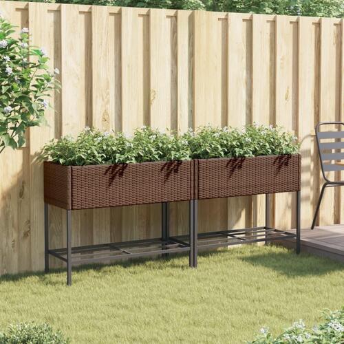 Plantekasser 2 stk. med hylde 90x40x75 cm polyrattan brun