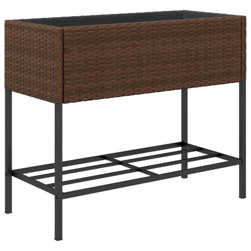 Plantekasser 2 stk. med hylde 90x40x75 cm polyrattan brun