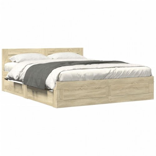 Sengeramme med sengegavl og skuffer 160 x 200 cm - sonoma-eg