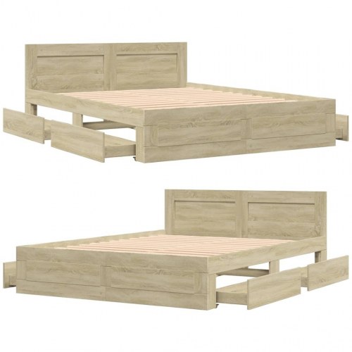 Sengeramme med sengegavl og skuffer 160 x 200 cm - sonoma-eg