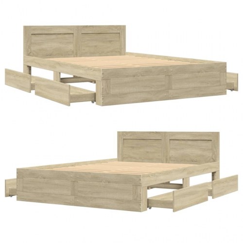 Sengeramme med sengegavl og skuffer 120 x 200 cm - sonoma-eg