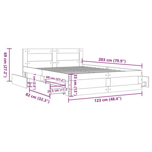 Sengeramme med sengegavl og skuffer 120 x 200 cm - sonoma-eg