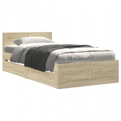 Sengeramme med sengegavl og skuffer 100 x 200 cm - sonoma-eg