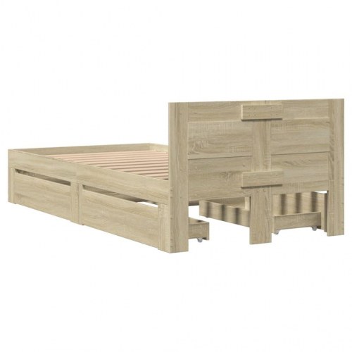 Sengeramme med sengegavl og skuffer 100 x 200 cm - sonoma-eg