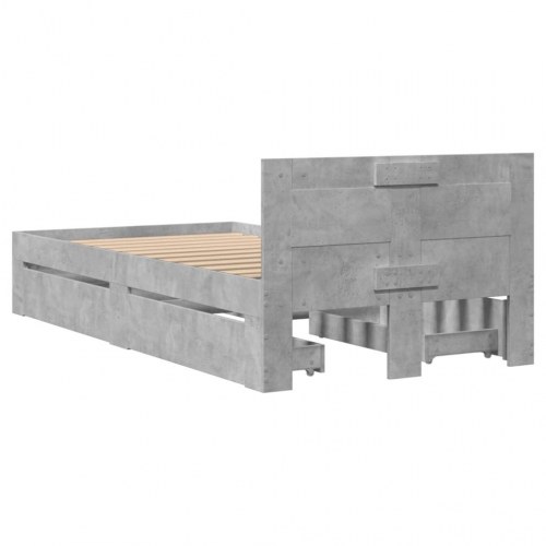 Sengeramme med sengegavl og skuffer 90 x 200 cm - betongrå