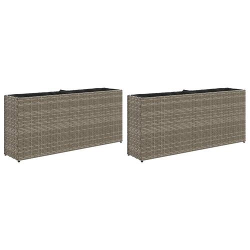 Plantekasser 2 stk. med 2 potter 90x20x40 cm polyrattan grå