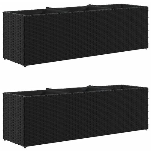 Plantekasser 2 stk. med 3 potter 105x30x32 cm polyrattan sort