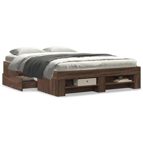 Sengeramme 120x190 cm uden madras konstrueret træ brunt eg
