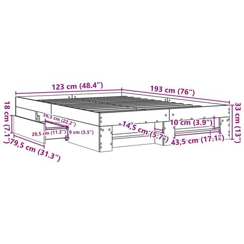 Sengeramme 120x190 cm uden madras konstrueret træ brunt eg