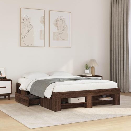 Sengestel 135x190 cm konstrueret træ brun eg