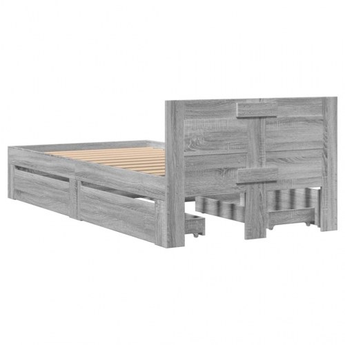 Sengeramme med sengegavl og skuffer 75 x 190 cm - grå sonoma-eg