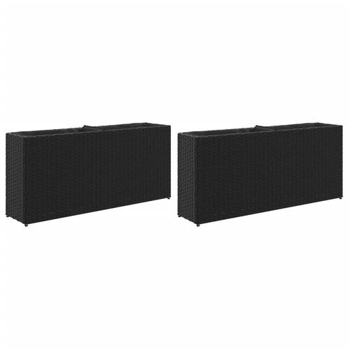 Plantekasser 2 stk. med 2 potter 90x20x40 cm polyrattan sort