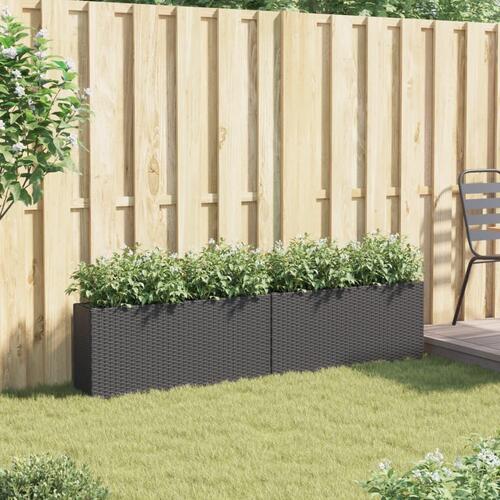 Plantekasser 2 stk. med 2 potter 90x20x40 cm polyrattan sort