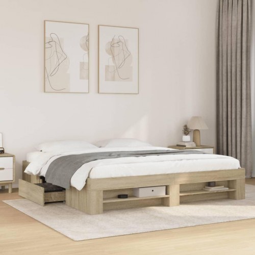Sengeramme uden madras 200x200 cm konstrueret træ sonoma-eg