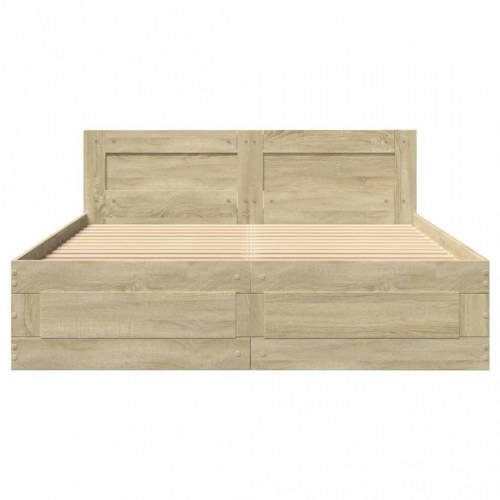Sengeramme med gavl og skuffer 120 x 190 cm - sonoma-eg