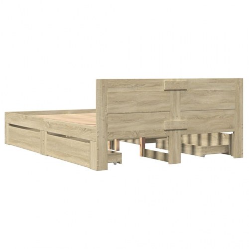 Sengeramme med gavl og skuffer 120 x 190 cm - sonoma-eg